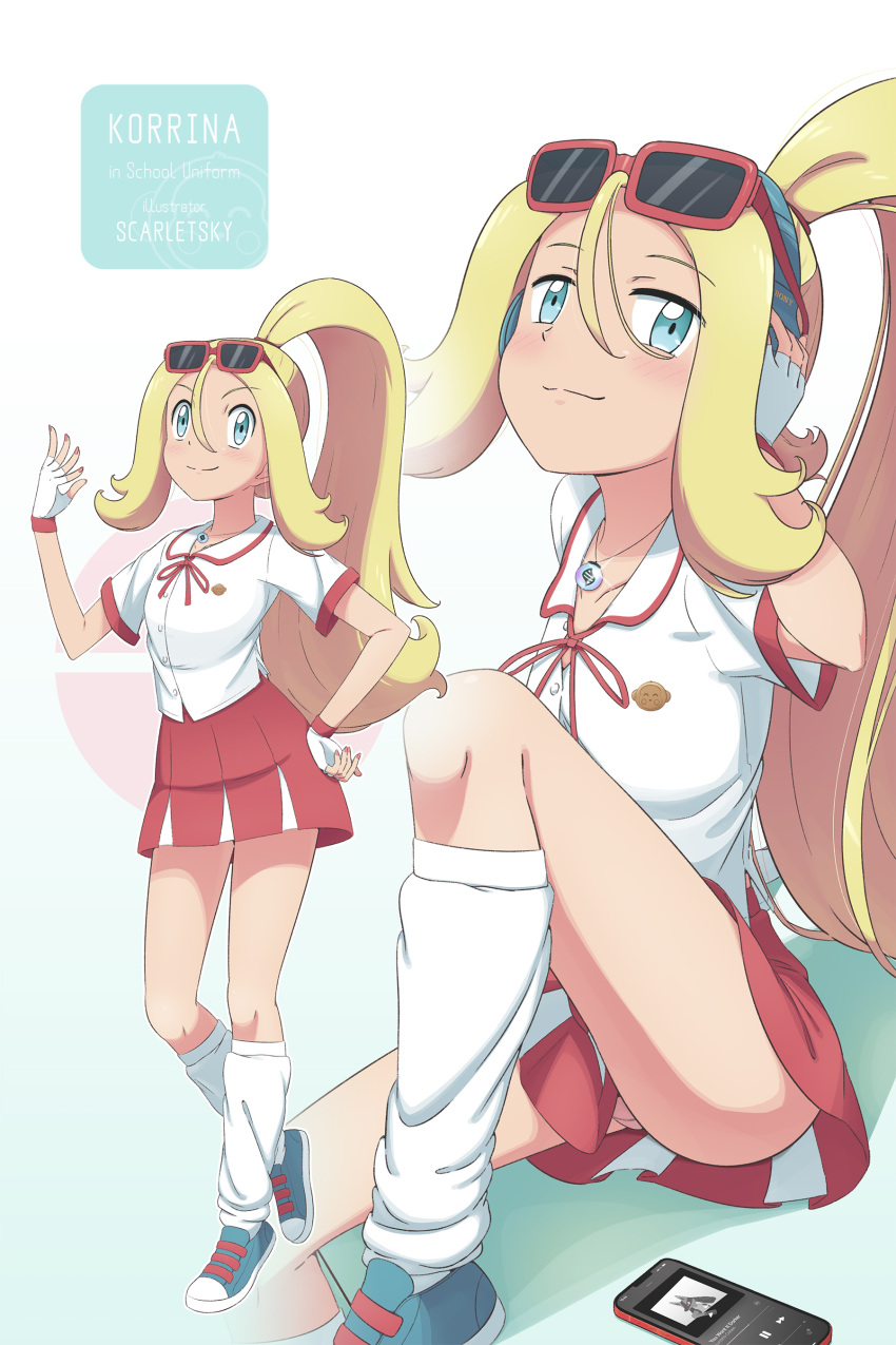 1girl, absurdres, adapted_costume, alternate_costume, aqua_eyes, artist_name, badge, blonde_hair