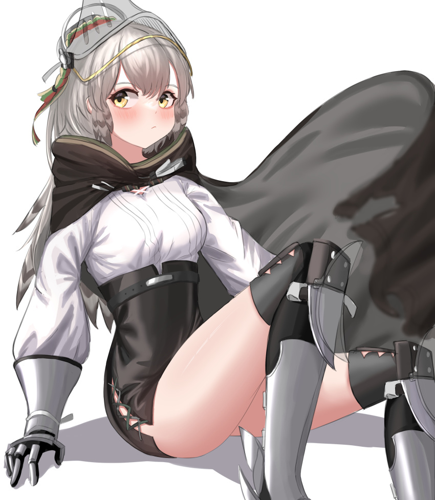1girl, absurdres, arknights, armor, bangs, black_cape, black_skirt, breasts