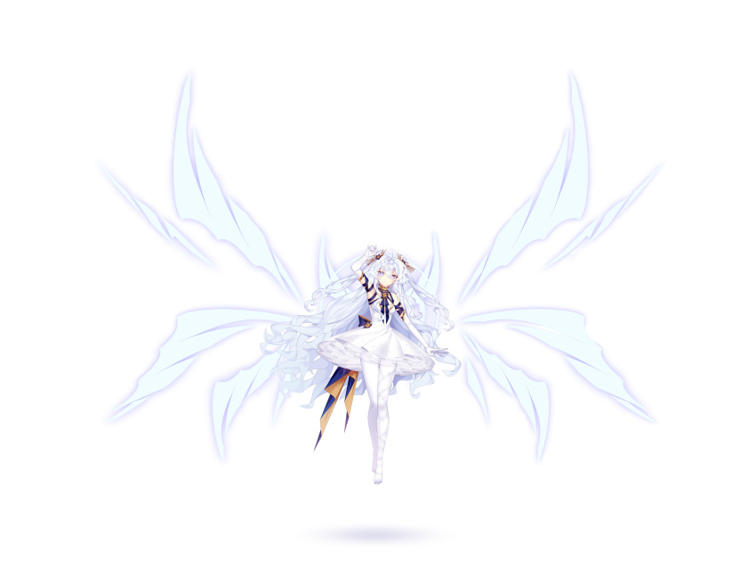 1girl, ahoge, alternate_costume, armpits, back_bow, bangs, blue_eyes, blue_wings