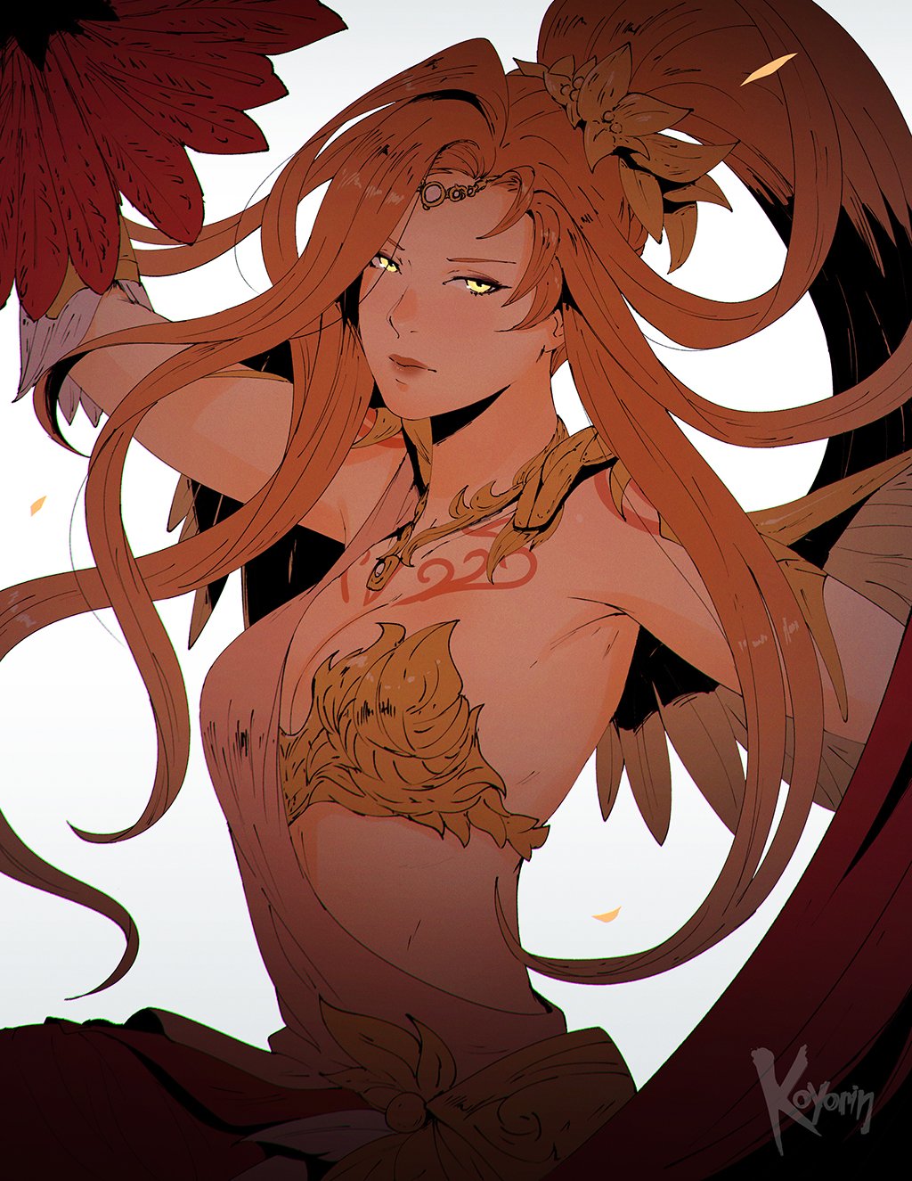 1girl, azeyma, feathers, final_fantasy, final_fantasy_xiv, highres, koyorin, orange_hair