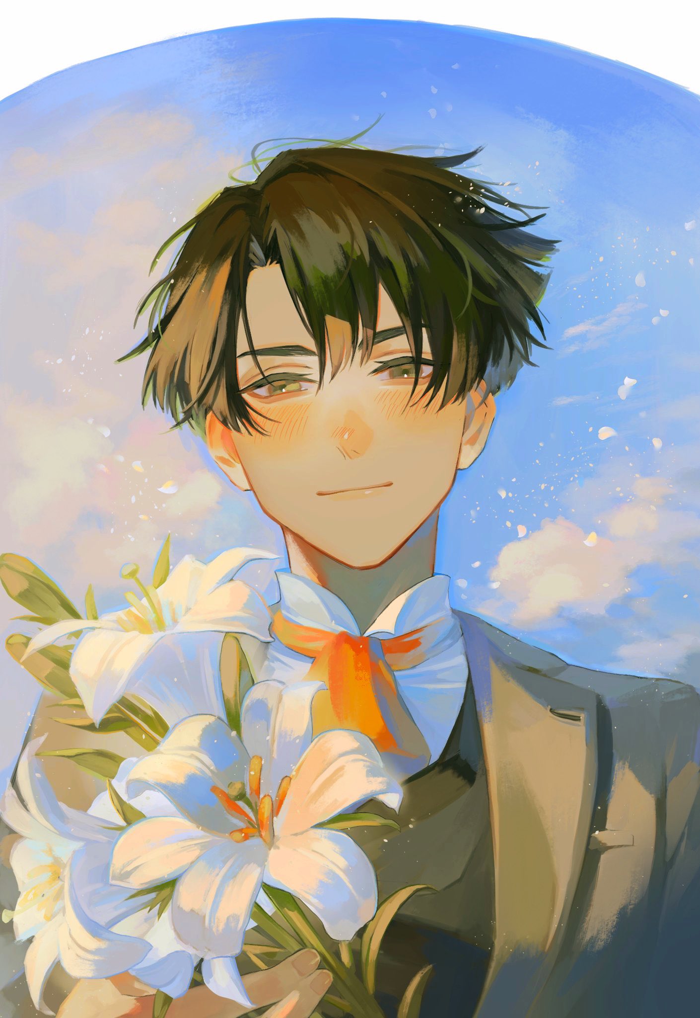 1boy, ace_attorney, alternate_costume, ascot, ato_(ml_cc_g), black_hair, blush, closed_mouth
