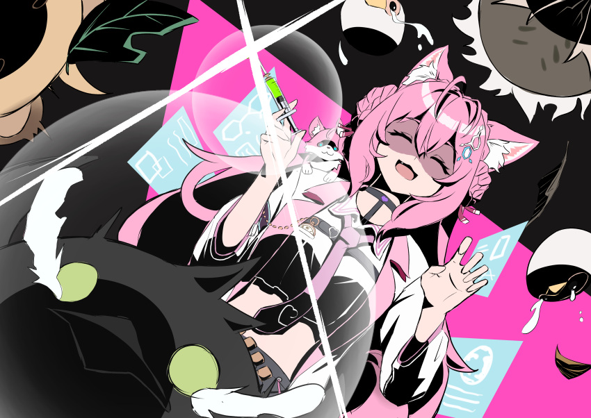 1girl, absurdres, ahoge, animal_ear_fluff, animal_ears, black_choker, choker, closed_eyes