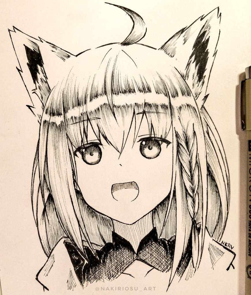 1girl, ahoge, animal_ears, bangs, braid, english_commentary, eyebrows_visible_through_hair, fox_ears