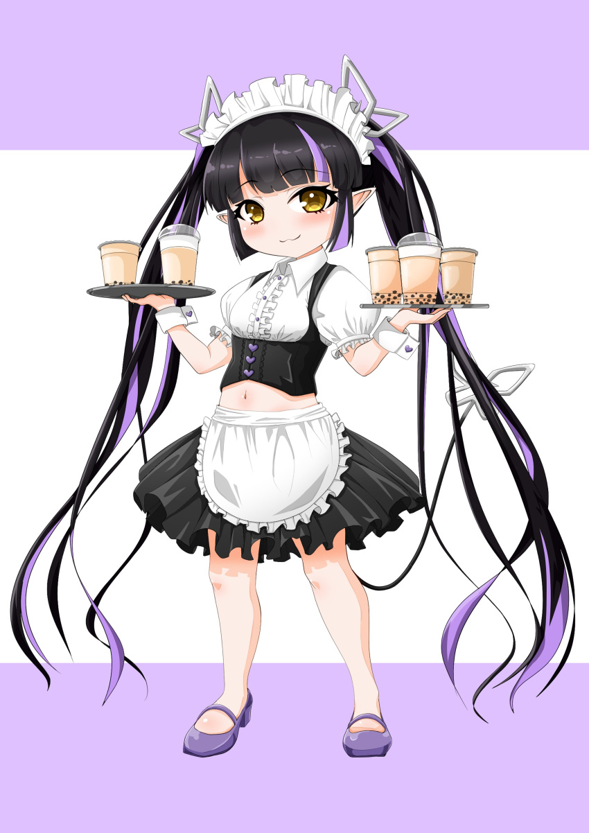 1girl, absurdres, alternate_costume, apron, bangs, black_hair, black_skirt, black_vest