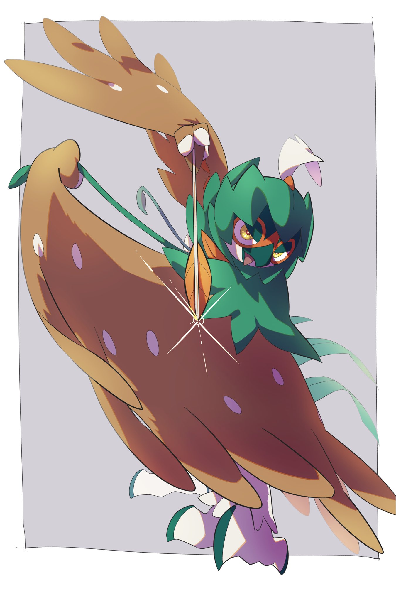animal_focus, arrow_(projectile), arrow_(symbol), bird, border, commentary_request, decidueye, full_body