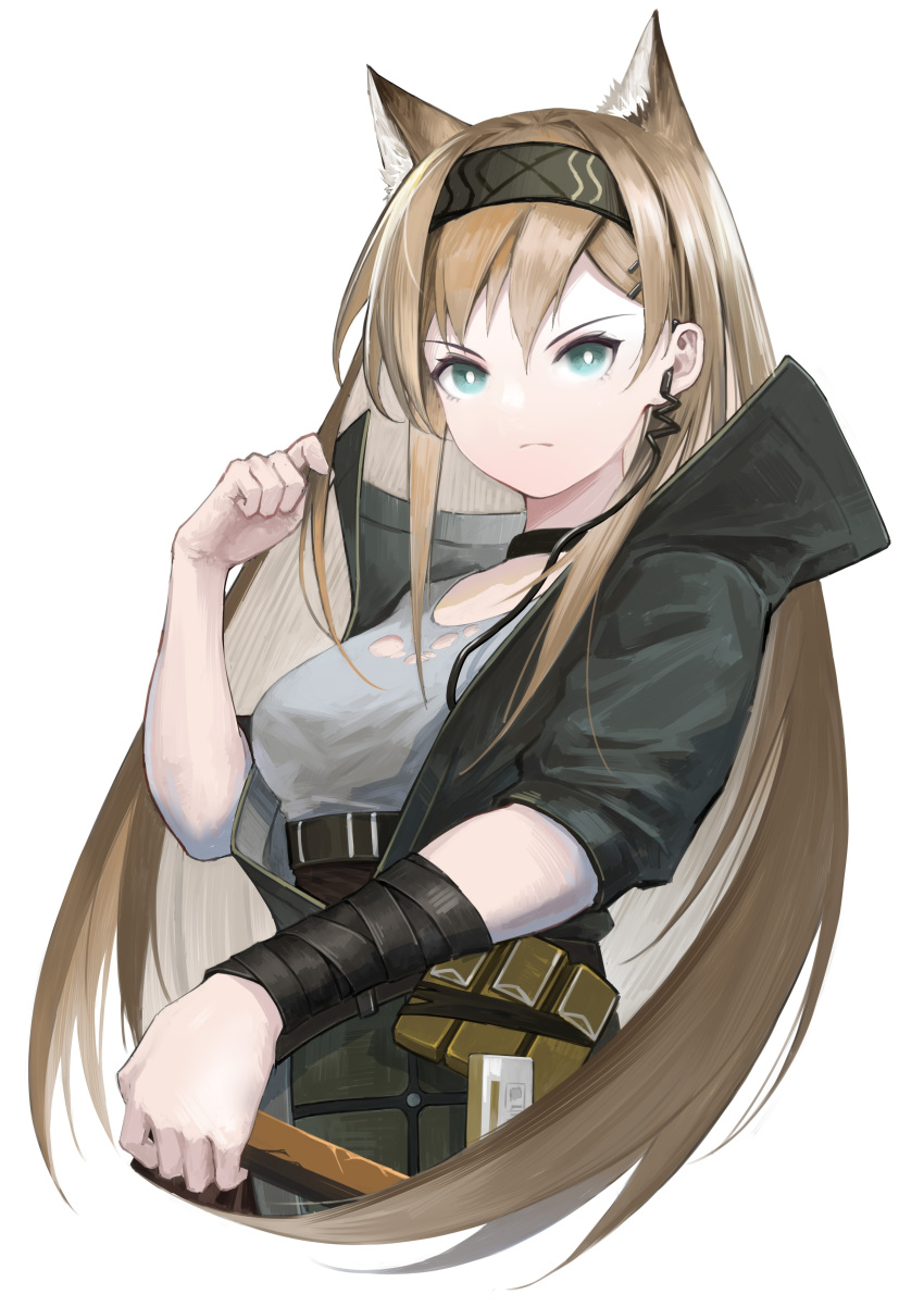 >:(, 1girl, absurdres, animal_ears, aqua_eyes, arknights, bangs, black_choker