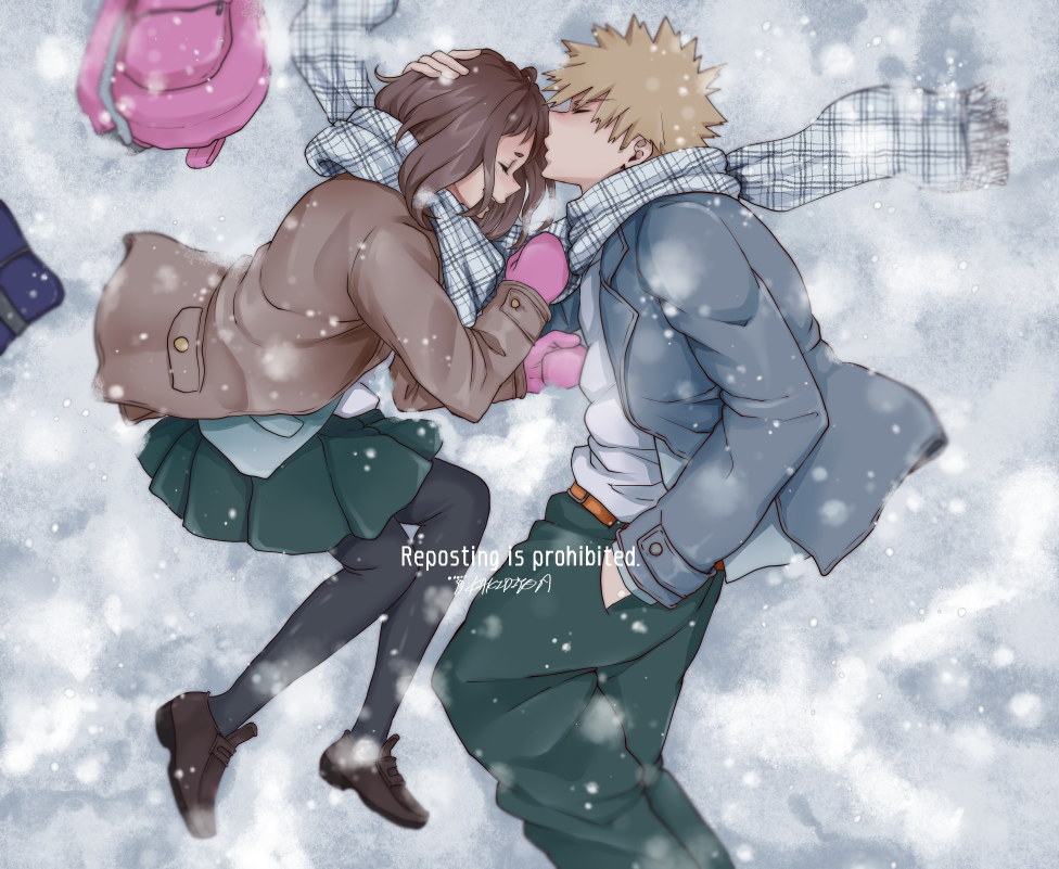 1boy, 1girl, backpack, bag, bakugou_katsuki, blazer, blonde_hair, boku_no_hero_academia