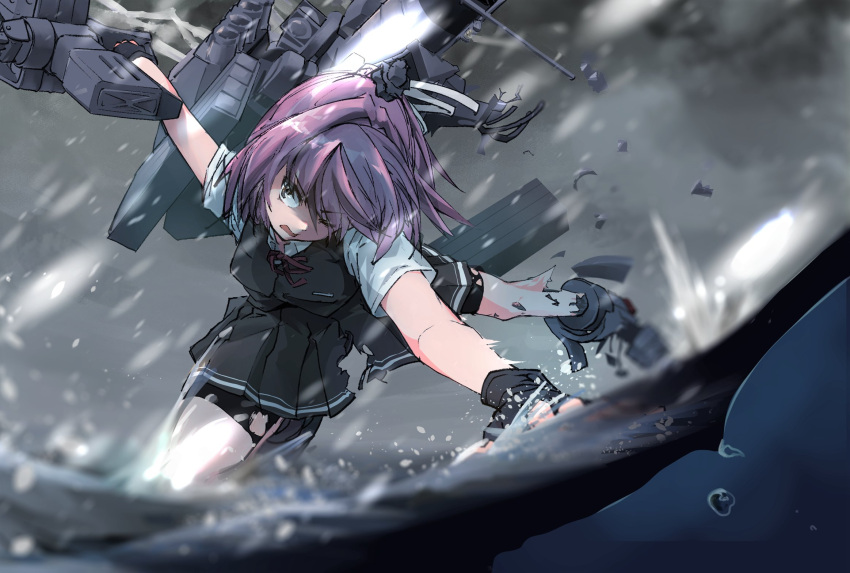 1girl, aqua_eyes, bike_shorts, black_gloves, black_skirt, black_vest, clouds, commentary_request