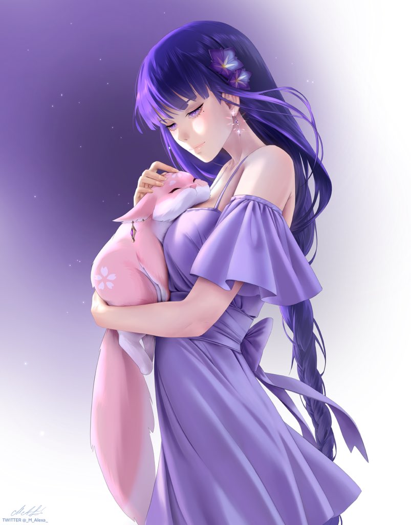 1girl, animal, animal_hug, bangs, bare_shoulders, braid, closed_mouth, dress