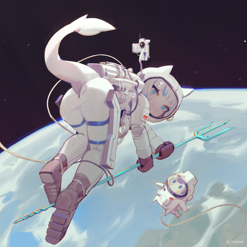 1girl, absurdres, ass, astronaut, bangs, bloop_(gawr_gura), blue_eyes, blue_hair