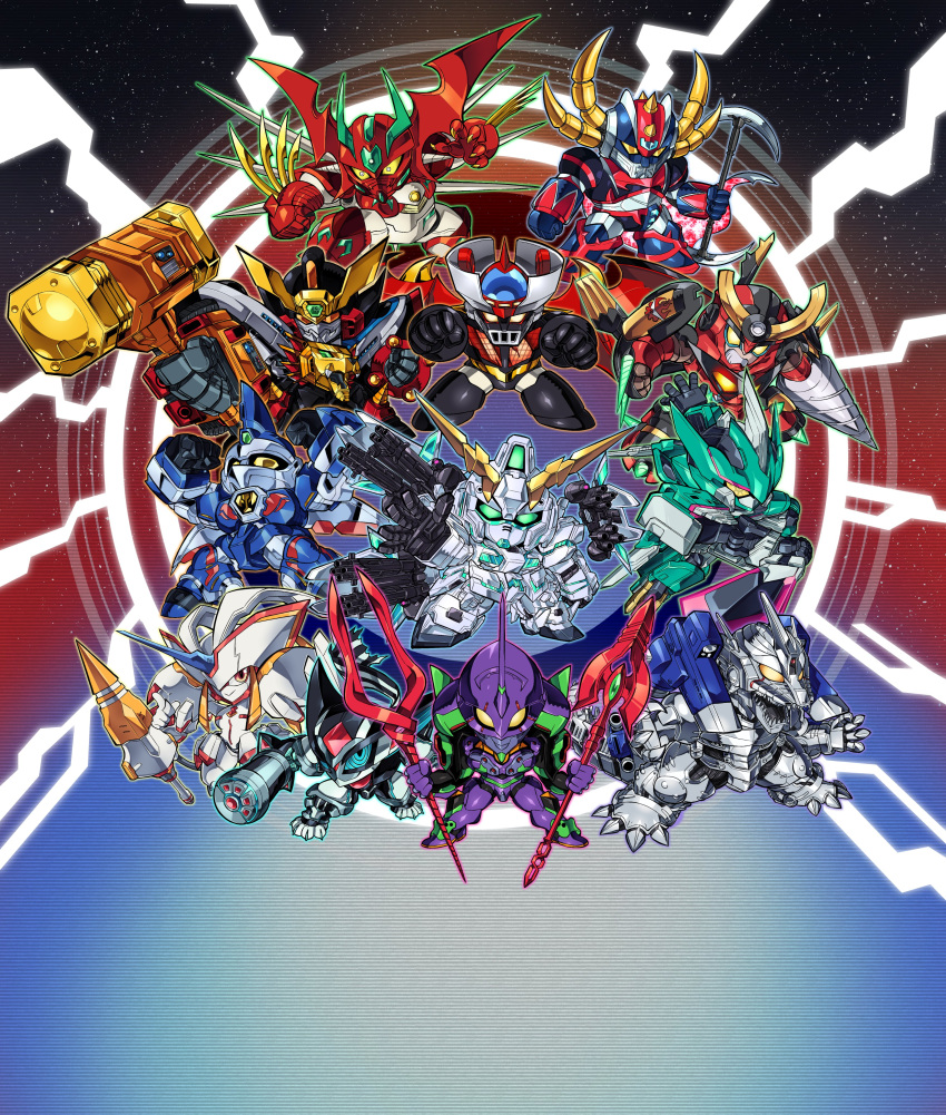 absurdres, arm_cannon, blue_eyes, chibi, claws, clenched_hands, commission, crossover