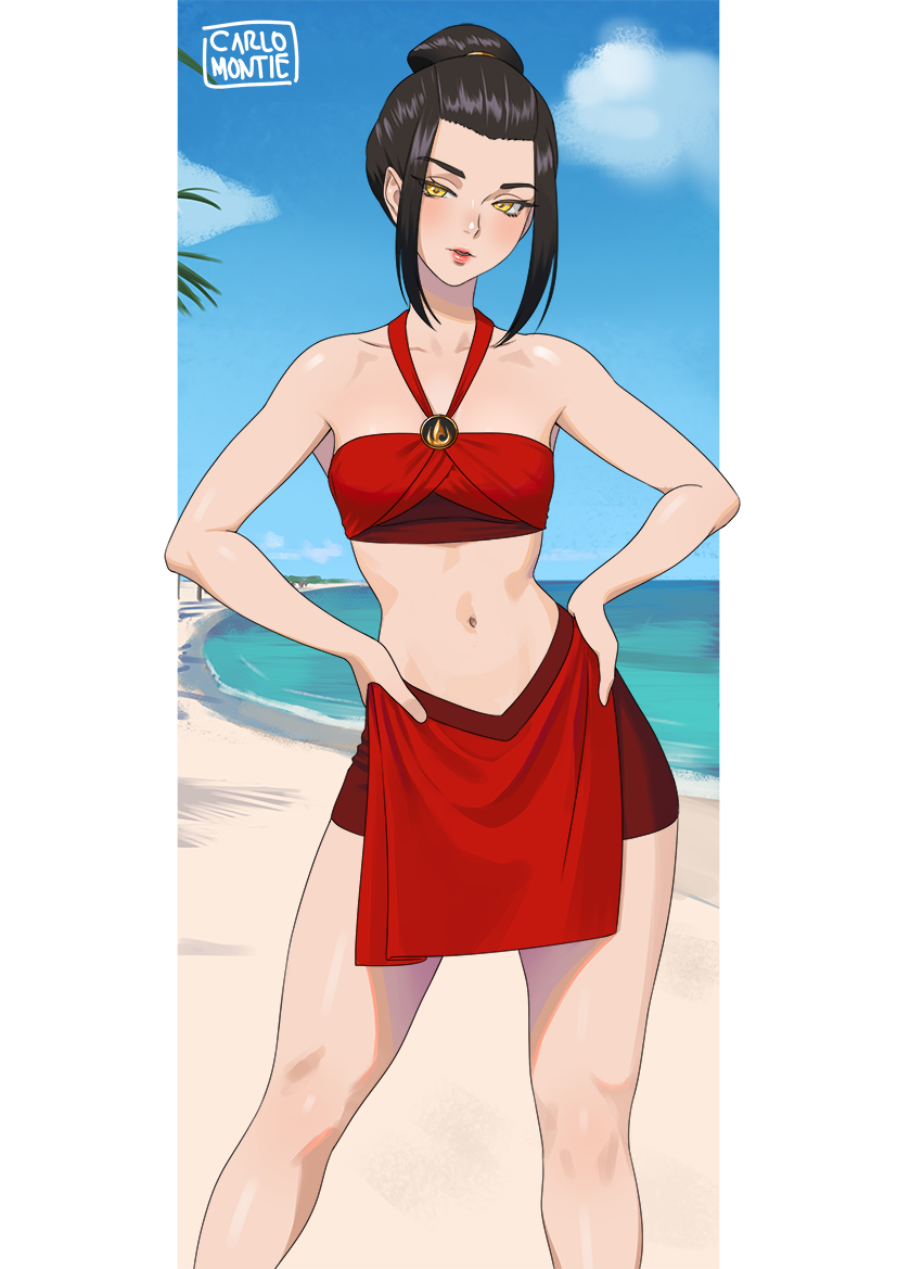 1girl, artist_name, avatar:_the_last_airbender, avatar_legends, azula, beach, bikini, black_hair