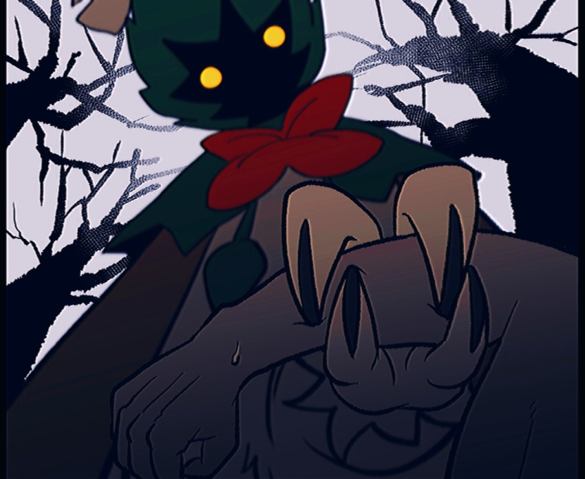 1other, animal_feet, arm_grab, bare_tree, blank_eyes, body_fur, brown_fur, claws