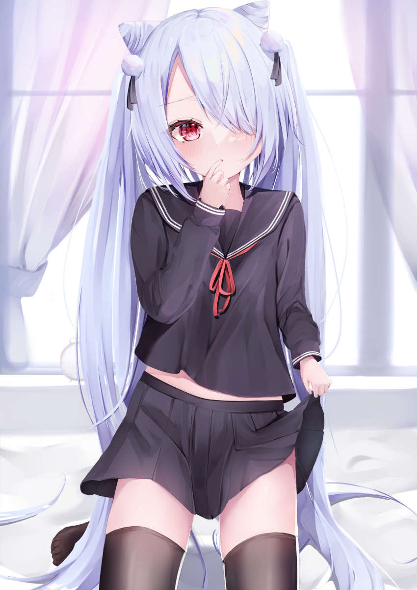 1girl, absurdres, azur_lane, black_legwear, black_sailor_collar, black_shirt, black_skirt, blush