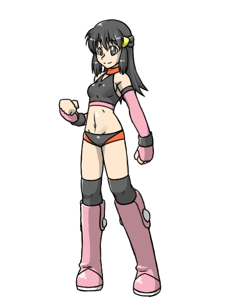 1girl, black_eyes, black_hair, crop_top, detached_sleeves, hikari_(pokemon), knee_pads, midriff