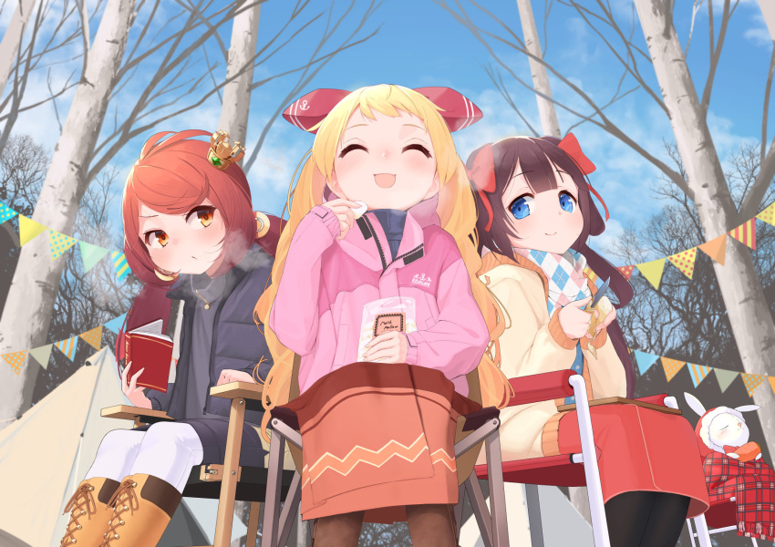3girls, :o, anchor_symbol, animal_ears, antenna_hair, azur_lane, bangs, black_legwear