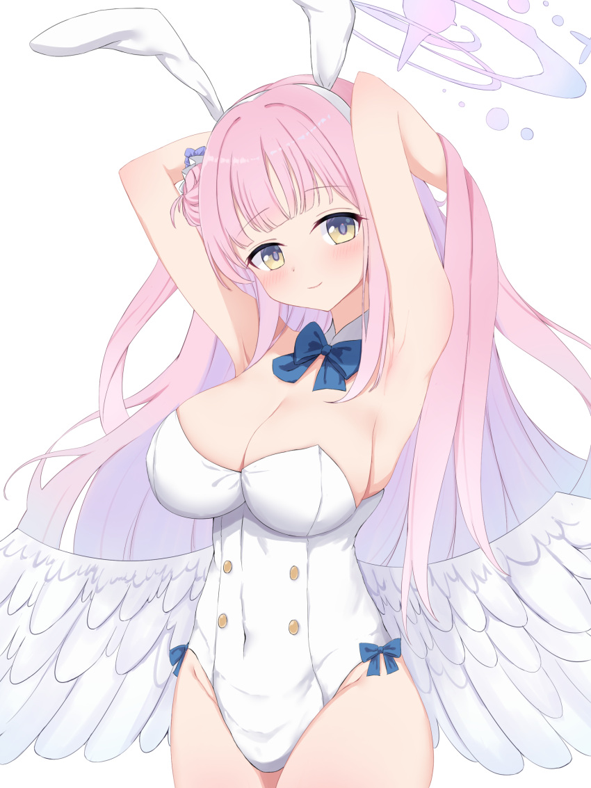 1girl, absurdres, angel_wings, animal_ears, armpits, blue_archive, breasts, dae_(dog-of-maou)
