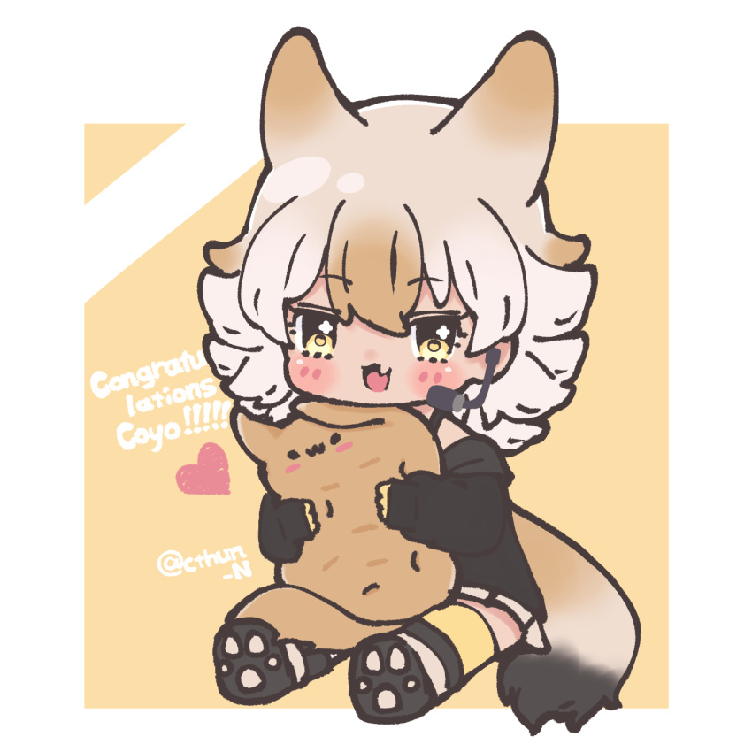 animal_ears, black_jacket, blonde_hair, coyopotato, coyote, coyote_(kemono_friends), coyote_girl, coyote_tail