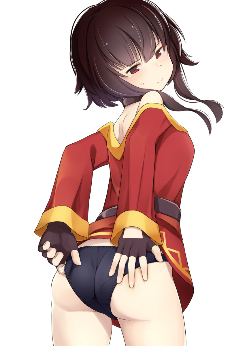 1girl, ass, bandaged_leg, bandages, black_gloves, black_hair, black_legwear, black_panties