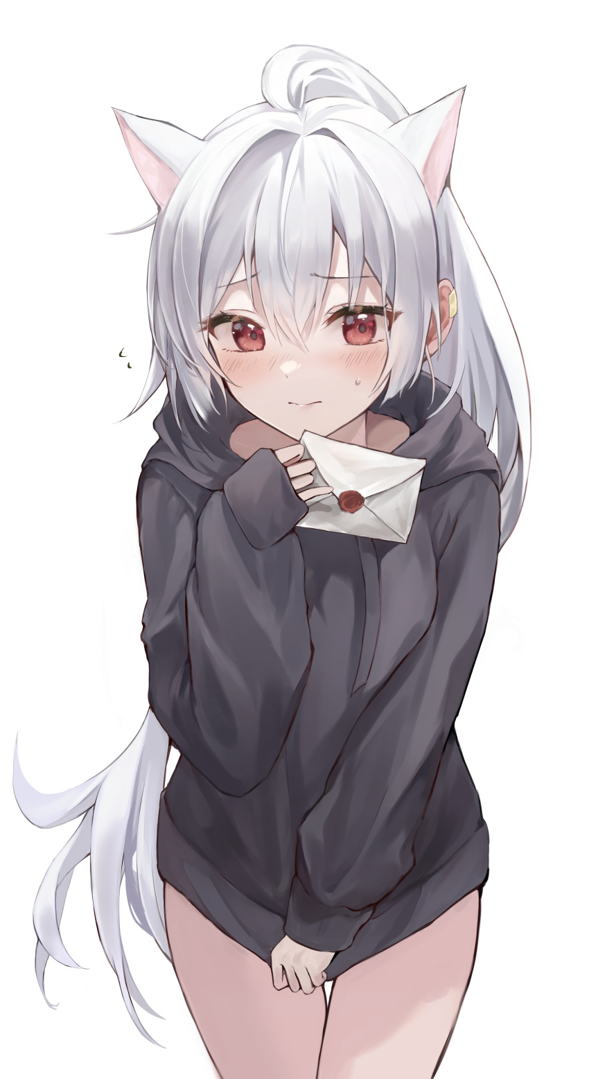 1girl, absurdres, animal_ears, bangs, black_hoodie, blush, cat_ears, closed_mouth