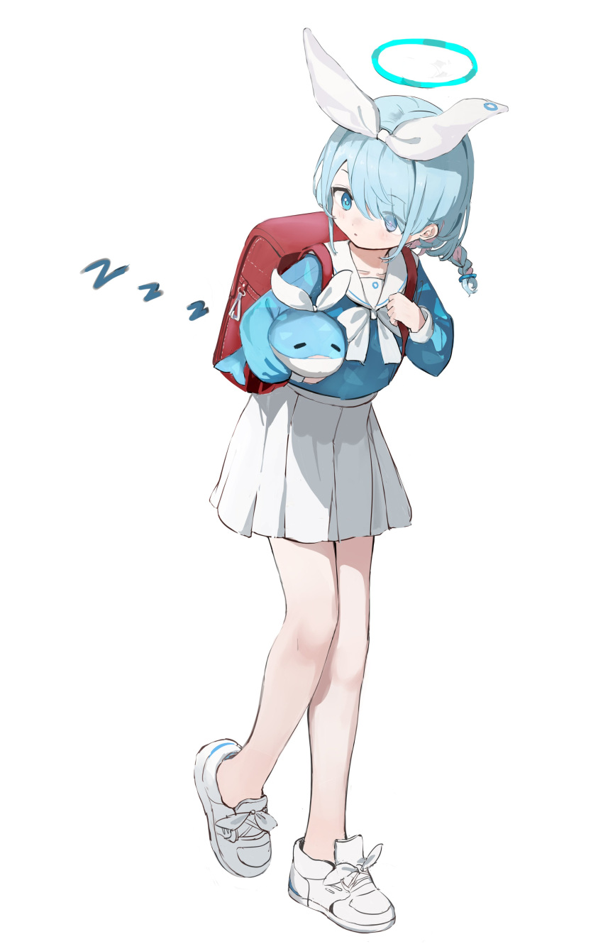 1girl, :o, absurdres, aqua_eyes, aqua_hair, arona_(blue_archive), backpack, bag