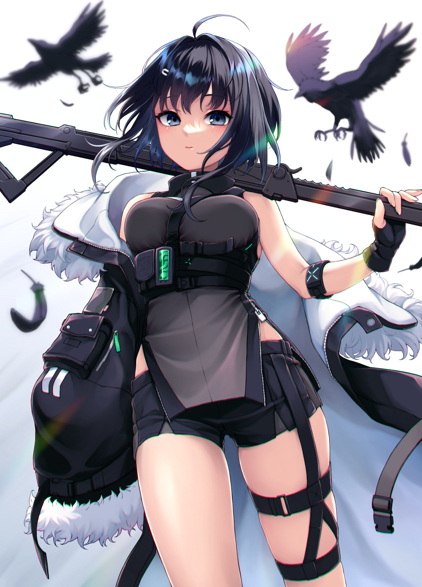 1girl, absurdres, ahoge, animal, arknights, arm_out_of_sleeve, armband, bangs