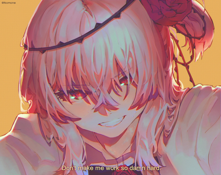 1girl, absurdres, black_bow, black_bowtie, blush, bow, bowtie, english_text