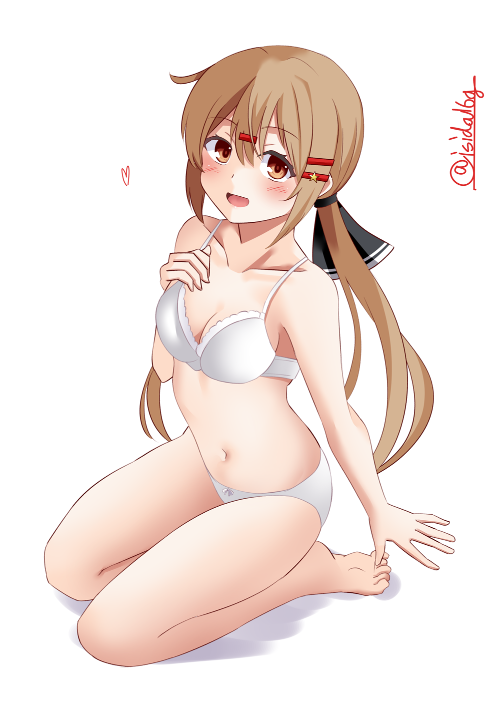 1girl, black_bow, blush, bow, bra, breasts, brown_eyes, brown_hair