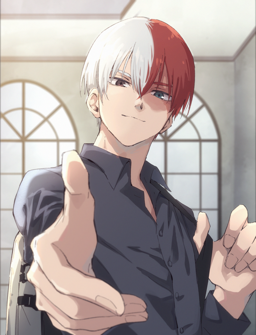 1boy, akiyama_(noconoco), bag, bangs, blue_eyes, boku_no_hero_academia, burn_scar, collared_shirt
