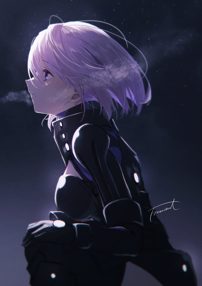 1girl, armor, armored_leotard, black_armor, black_leotard, breastplate, breath, commentary