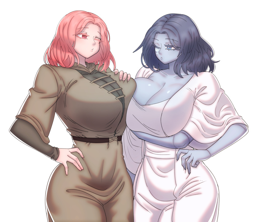 absurdres, blue_eyes, blue_hair, blue_skin, breasts, closed_eyes, colored_skin, curvy