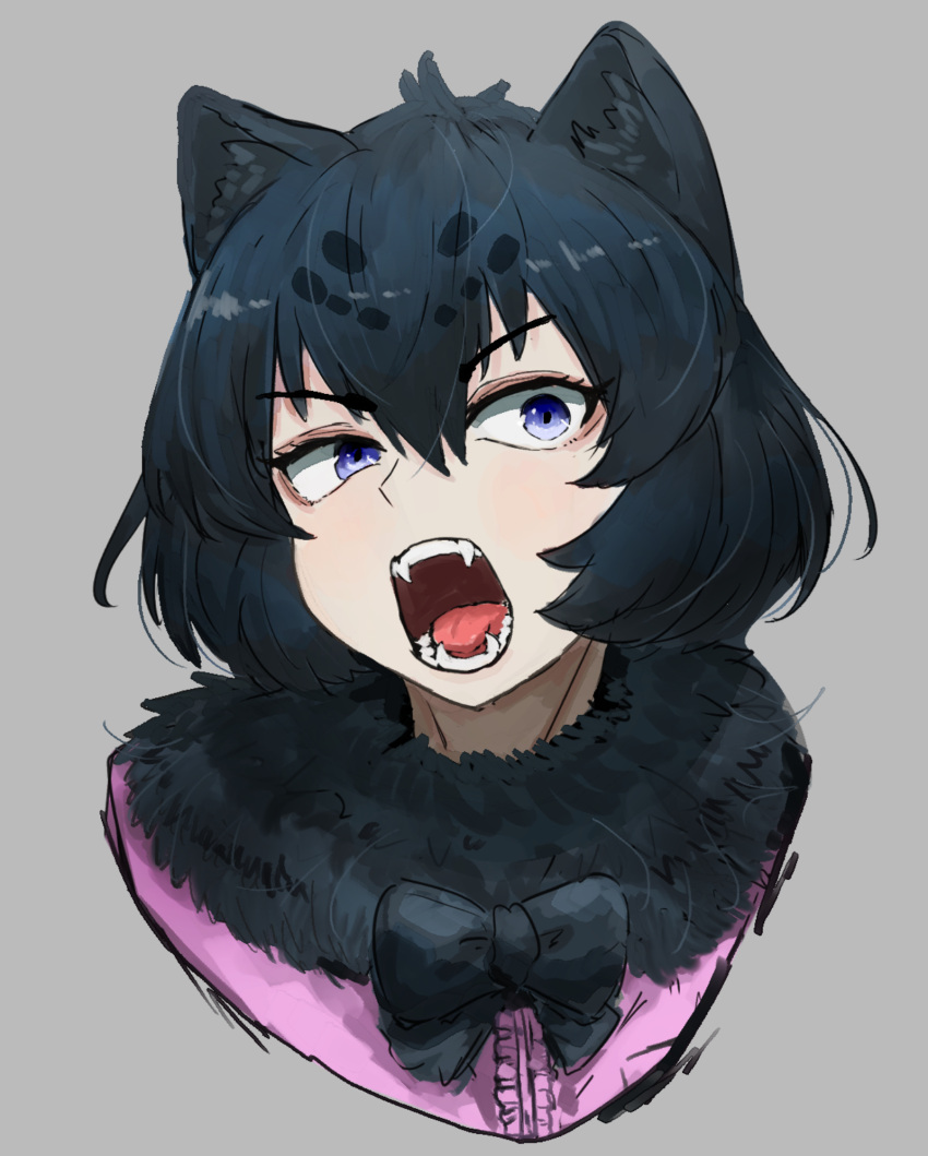 1girl, adeshi_(adeshi0693119), animal_ears, bangs, black_bow, black_bowtie, black_hair, black_jaguar_(kemono_friends)