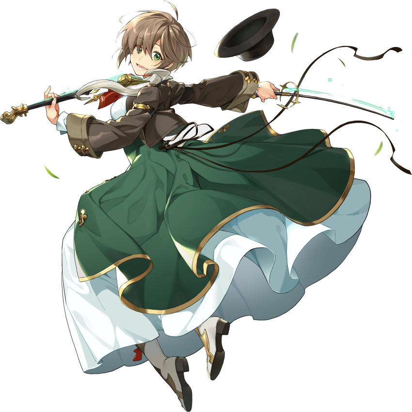 1girl, boots, bow_(music), brown_hair, dress, eyebrows_visible_through_hair, eyes_visible_through_hair, from_side