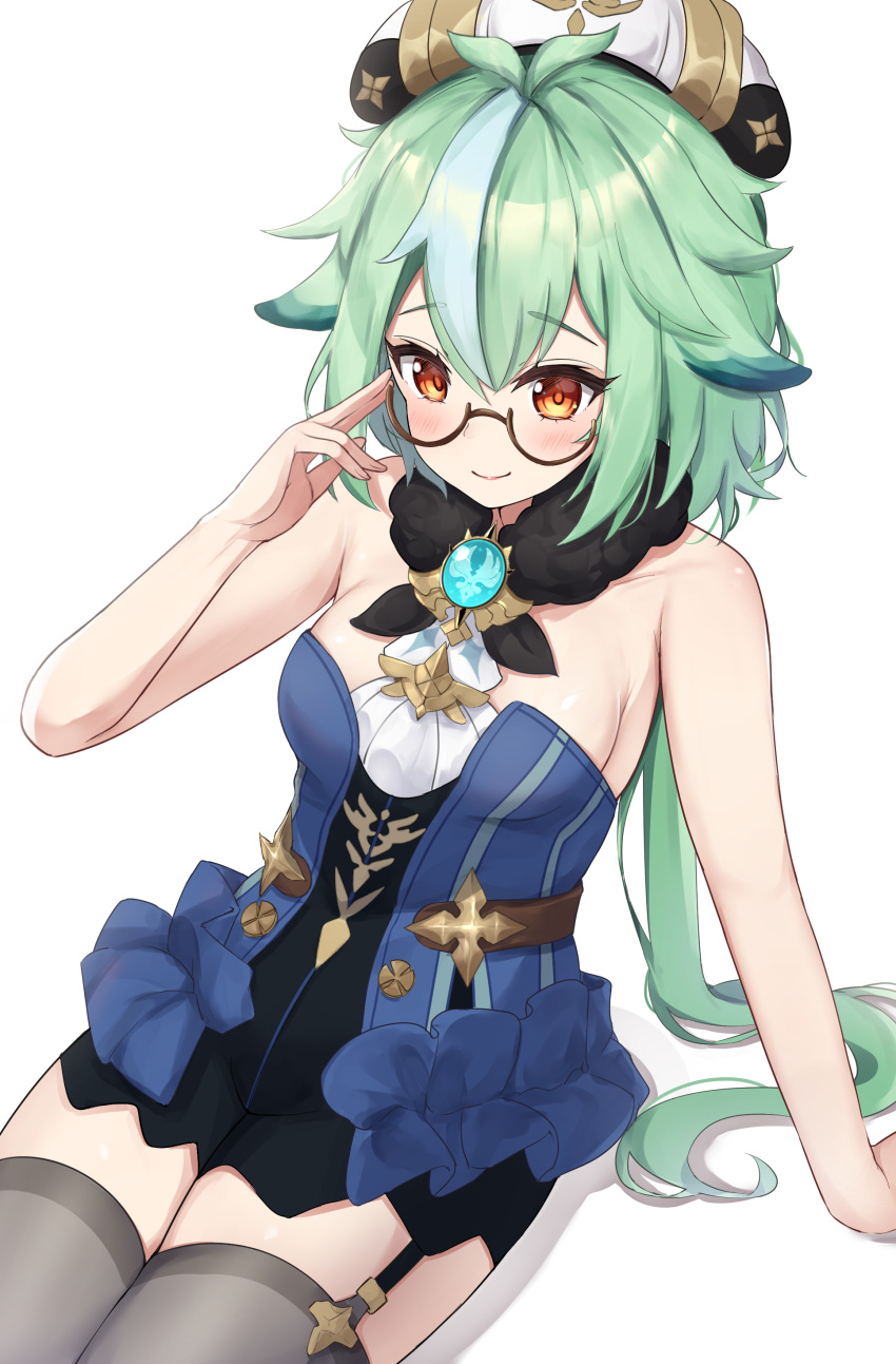 1girl, absurdres, bare_arms, bare_shoulders, blush, breasts, closed_mouth, commentary
