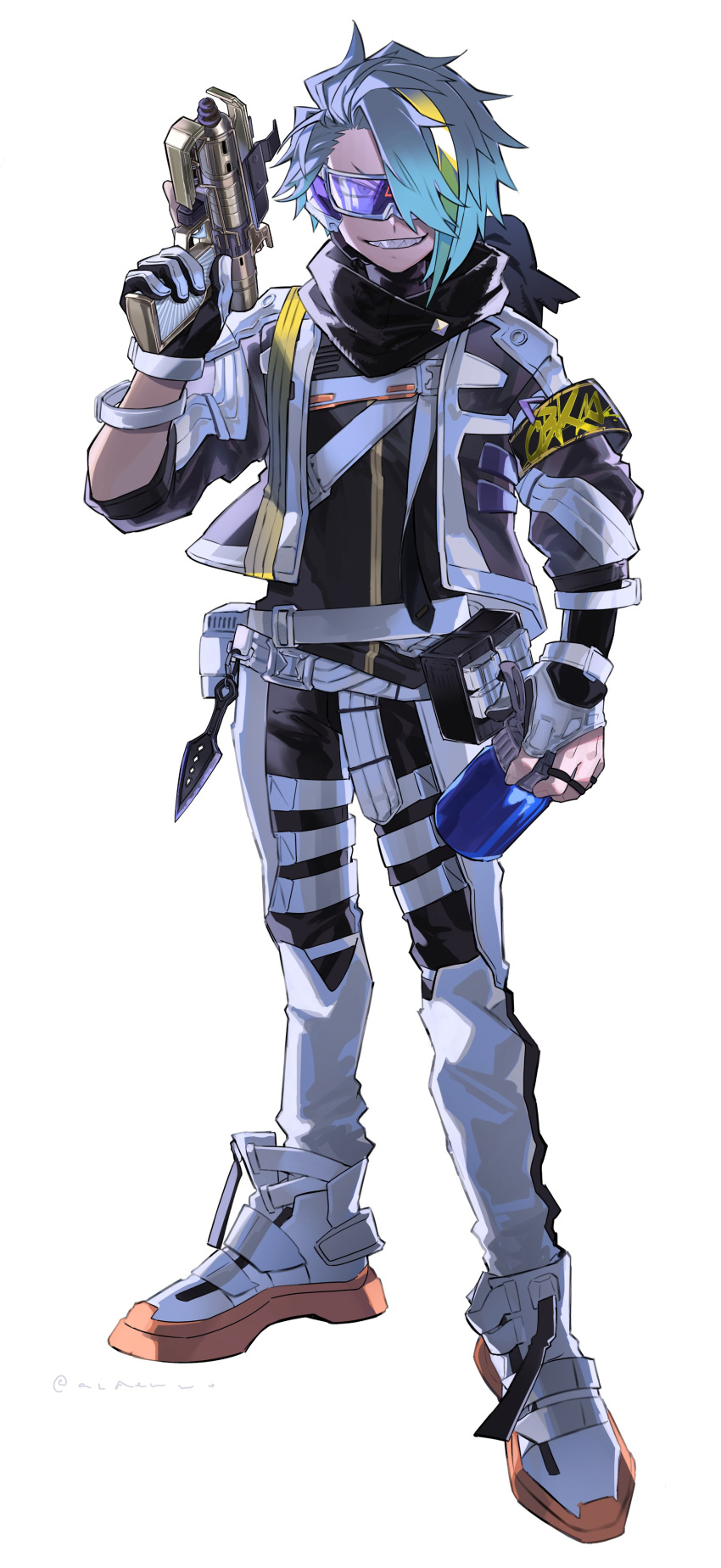 1boy, absurdres, apex_legends, b3_wingman, bangs, black_bodysuit, black_scarf, blonde_hair