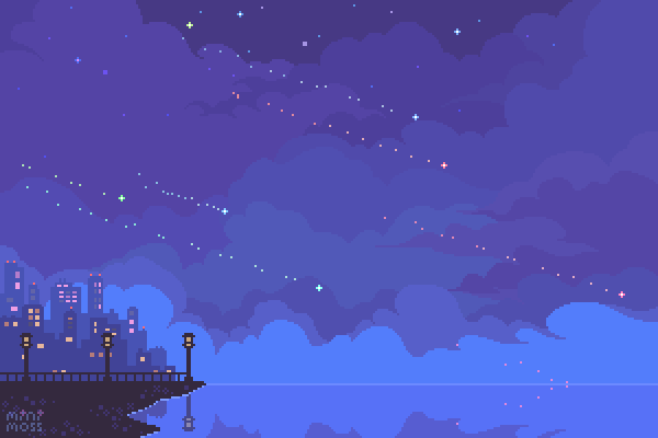 animated, animated_gif, artist_name, blue_theme, city, clouds, english_commentary, falling_star