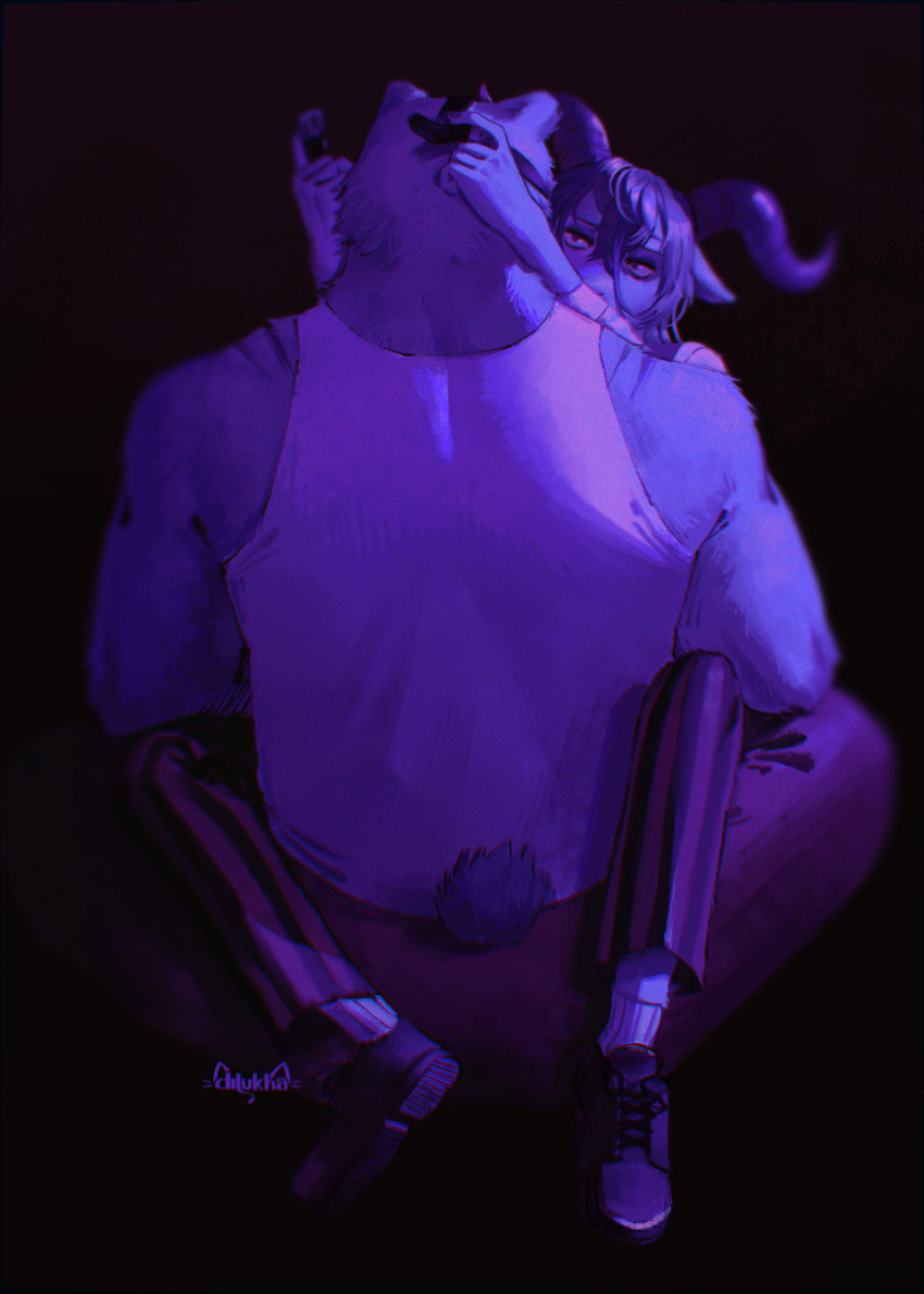 2boys, absurdres, bare_shoulders, bear_boy, beastars, black_background, blue_theme, cross-laced_footwear