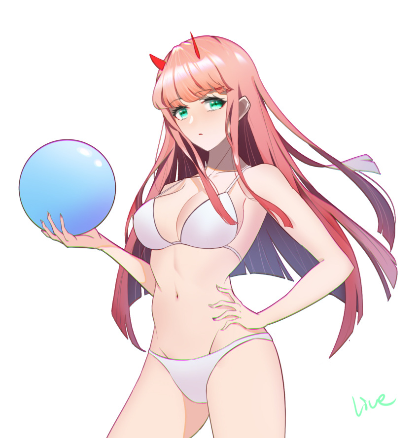 1girl, bangs, bikini, breasts, darling_in_the_franxx, green_eyes, hairband, highres