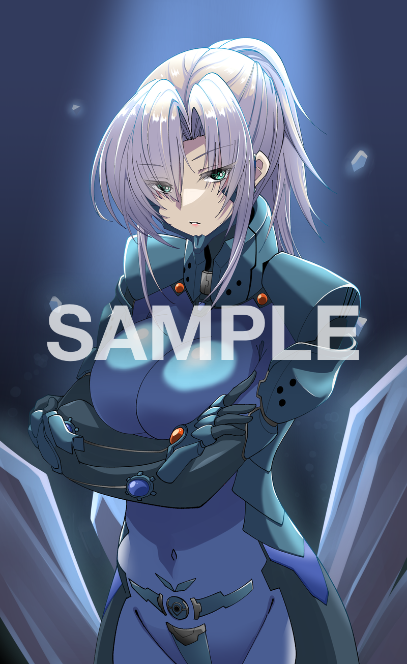 1girl, bangs, black_background, breasts, commission, covered_navel, crossed_arms, eyebrows_visible_through_hair