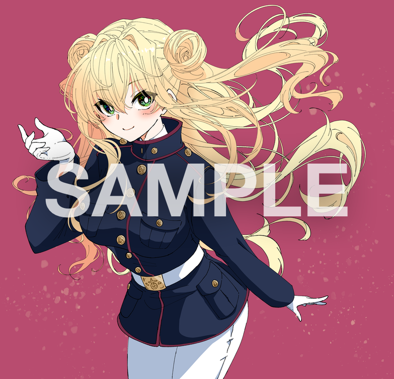 1girl, bangs, belt, black_jacket, blonde_hair, breasts, bright_pupils, commission