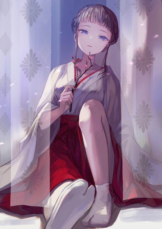 1girl, baicha_oqqa, bangs, blunt_bangs, commission, euphoria_(clockup), hakama, hakama_skirt