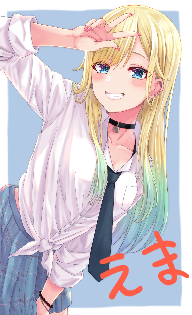 1girl, aizawa_ema, alternate_costume, barbell_piercing, bead_bracelet, beads, black_choker, blonde_hair