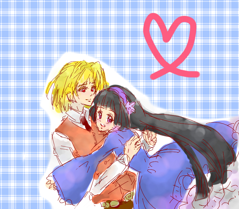 blue_dress, checkered, chuushino, dress, heart, long_hair, long_sleeves, mamotte!_lollipop, otoko_no_ko, san_(mamotte!_lollipop), very_long_hair, vest