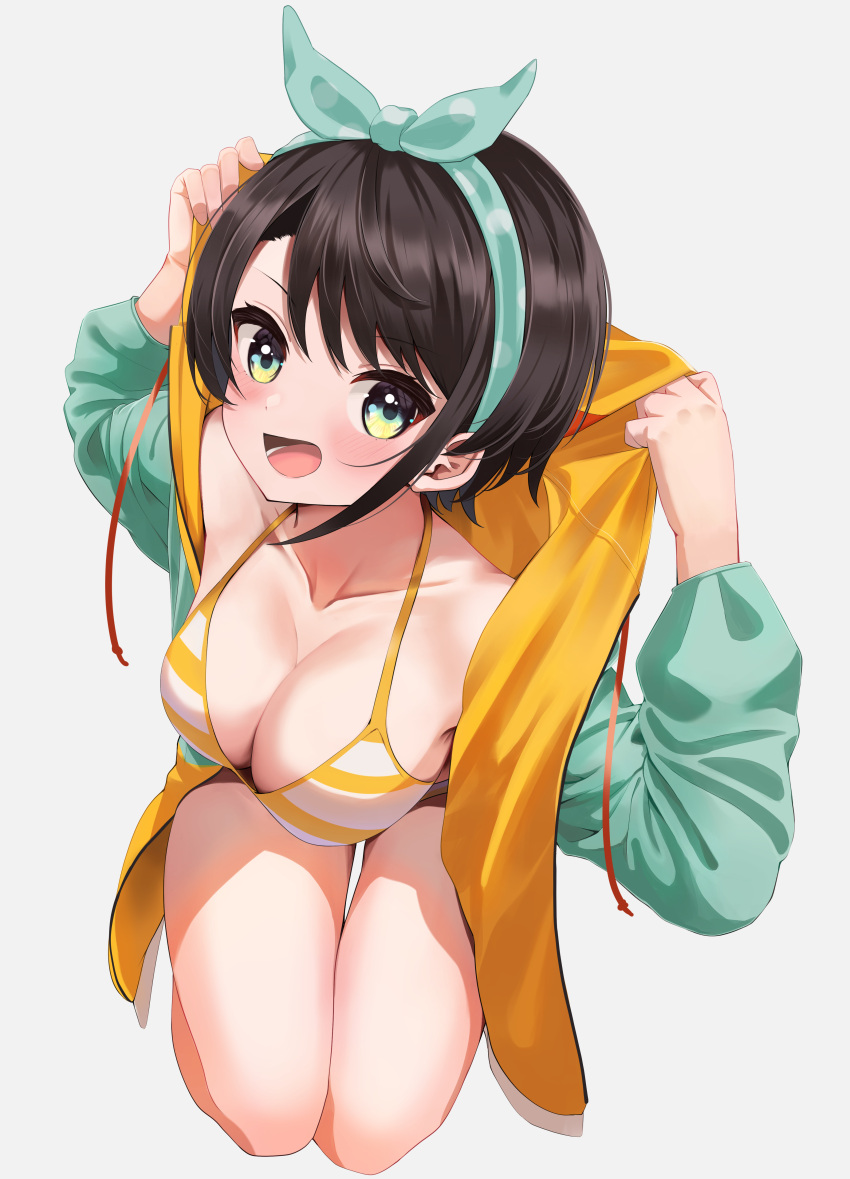 1girl, absurdres, bangs, bare_shoulders, black_hair, blush, bra, breasts