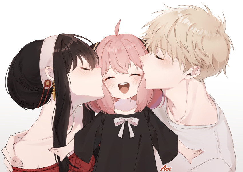 1boy, 2girls, ^_^, ^o^, ahoge, anya_(spy_x_family), aoirnn, artist_name