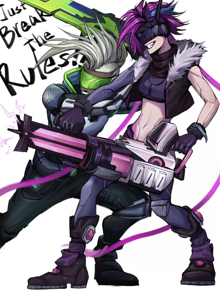 1boy, 1girl, android, bangs, bare_shoulders, black_jacket, black_pants, d_(xxl30433461)