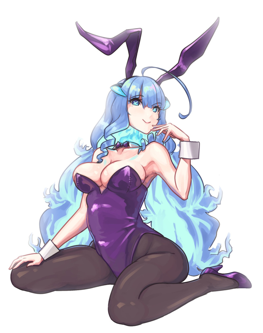 1girl, absurdres, ahoge, animal_ears, bare_shoulders, blue_fire, bow, bowtie