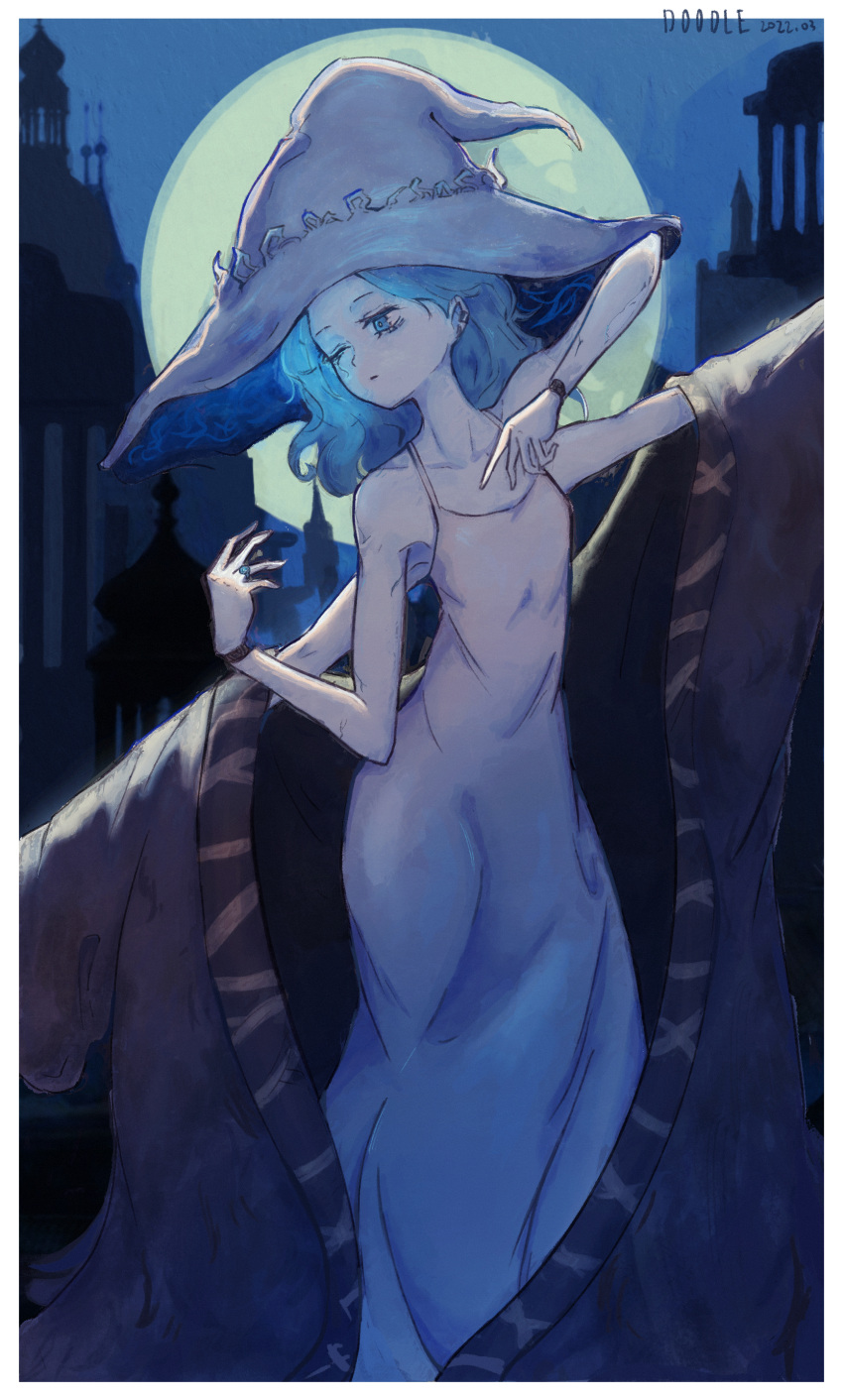 1girl, absurdres, blue_eyes, blue_hair, blue_skin, cloak, colored_skin, cracked_skin