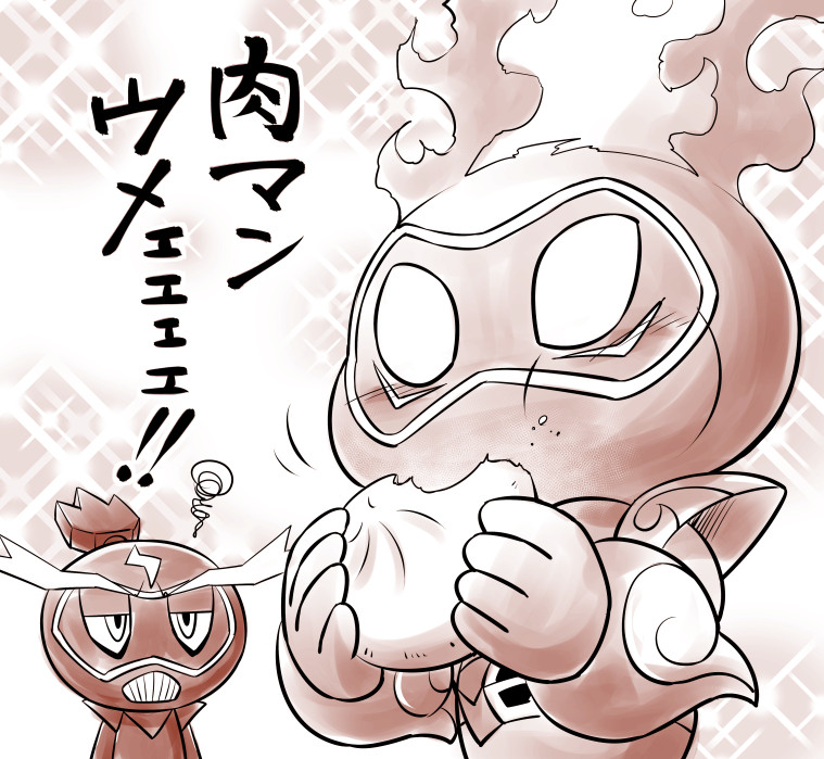 2boys, armor, baozi, belt, blank_eyes, blush, bomberman, bomberman_jetters