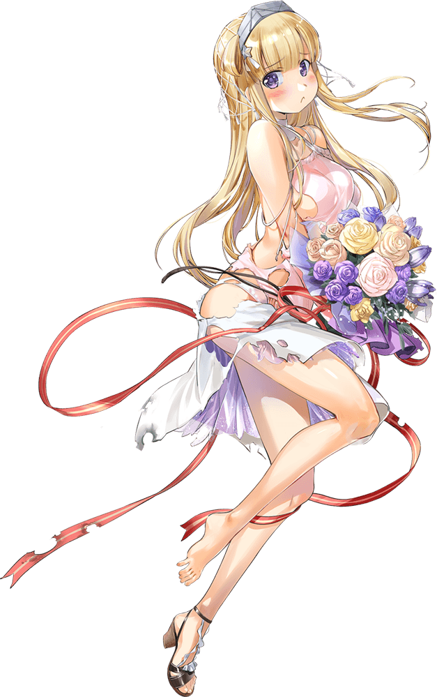 1girl, barefoot, blonde_hair, bouquet, breasts, double_bun, dress, fletcher_(kancolle), fletcher_mk_ii_(kancolle), flower, full_body, hair_ornament, hair_ribbon, hairband, holding, holding_bouquet, kantai_collection, large_breasts, long_hair, looking_to_the_side, net, official_alternate_costume, official_art, pout, ribbon, shoes, single_shoe, skirt, solo, star_(symbol), star_hair_ornament, torn_clothes, transparent_background, veil, violet_eyes, white_skirt, zeco